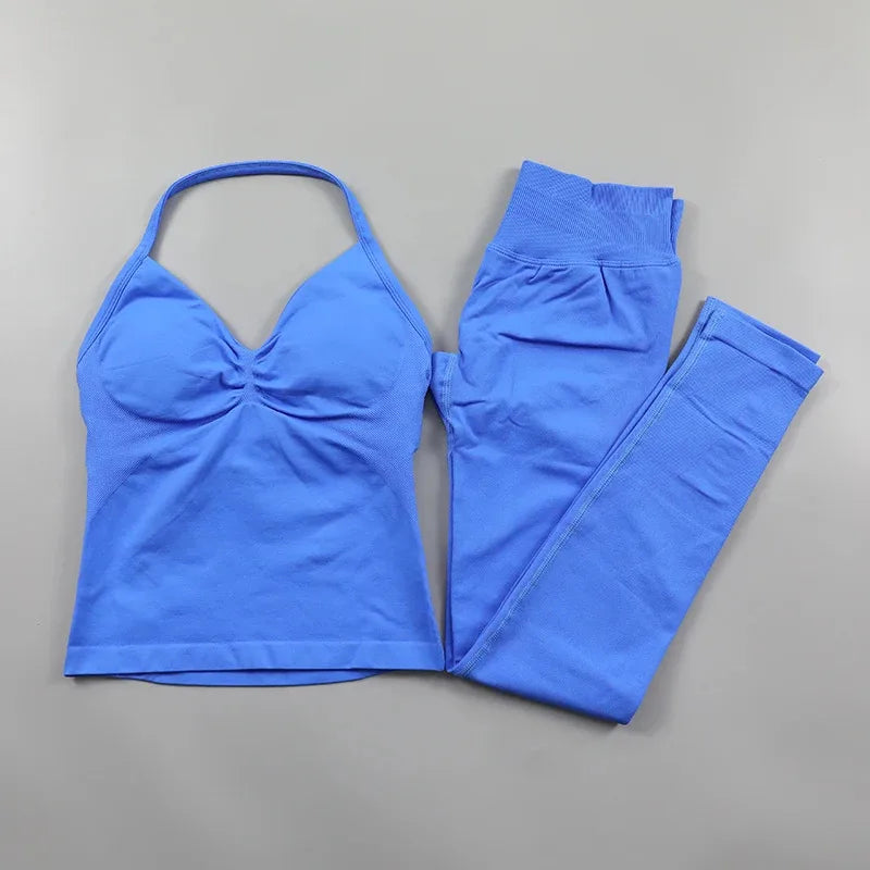 Conjunto de Leggings Impact para Mulheres Conjunto de Yoga Sem Costura Roupa de Fitness Legging com Bumbum Definido Top de Tanque Almofadado Conjuntos de Treino Roupas Esportivas