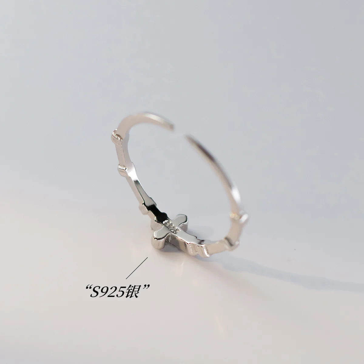 Anel Prata 925 52-59mm Anéis Coreanos para Mulheres Joias de Prata Esterlina 925 Anéis Religiosos de Zircônia Cruz Ajustáveis para Meninas