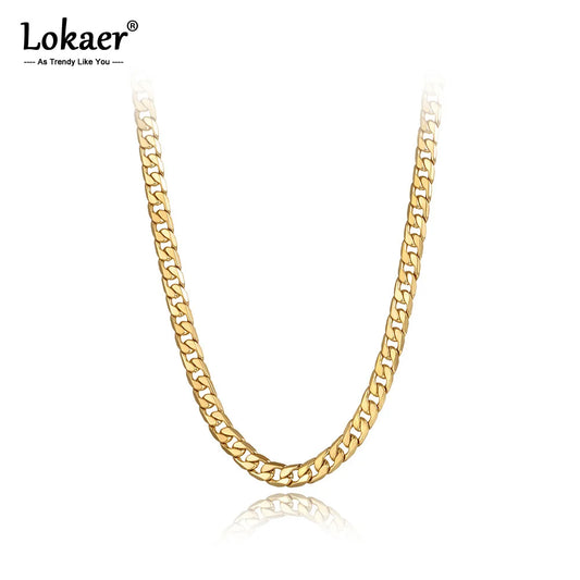 Colar em Cadeia de Aço Inoxidável Lokaer Punk 14 para Homens e Mulheres Hiphop/Rock, Choker Cubano Vintage N20301