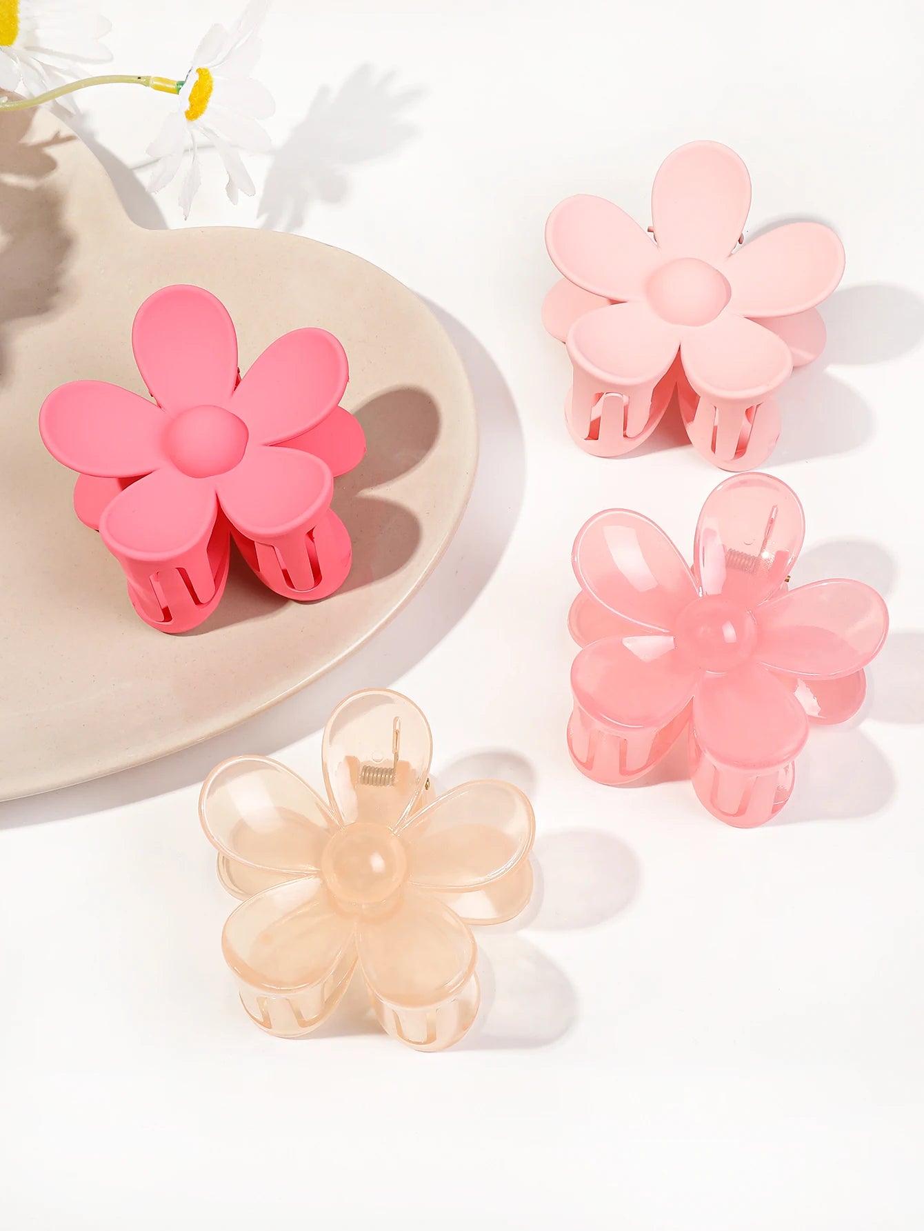 4 Peças de Grampos de Cabelo em Flor Rosa de 3 Polegadas, Grampos de Cabelo Grandes para Mulheres com Cabelo Fino, Grosso ou Cacheado, Grampos de Mandíbula com Forte Fixação dos Anos 90