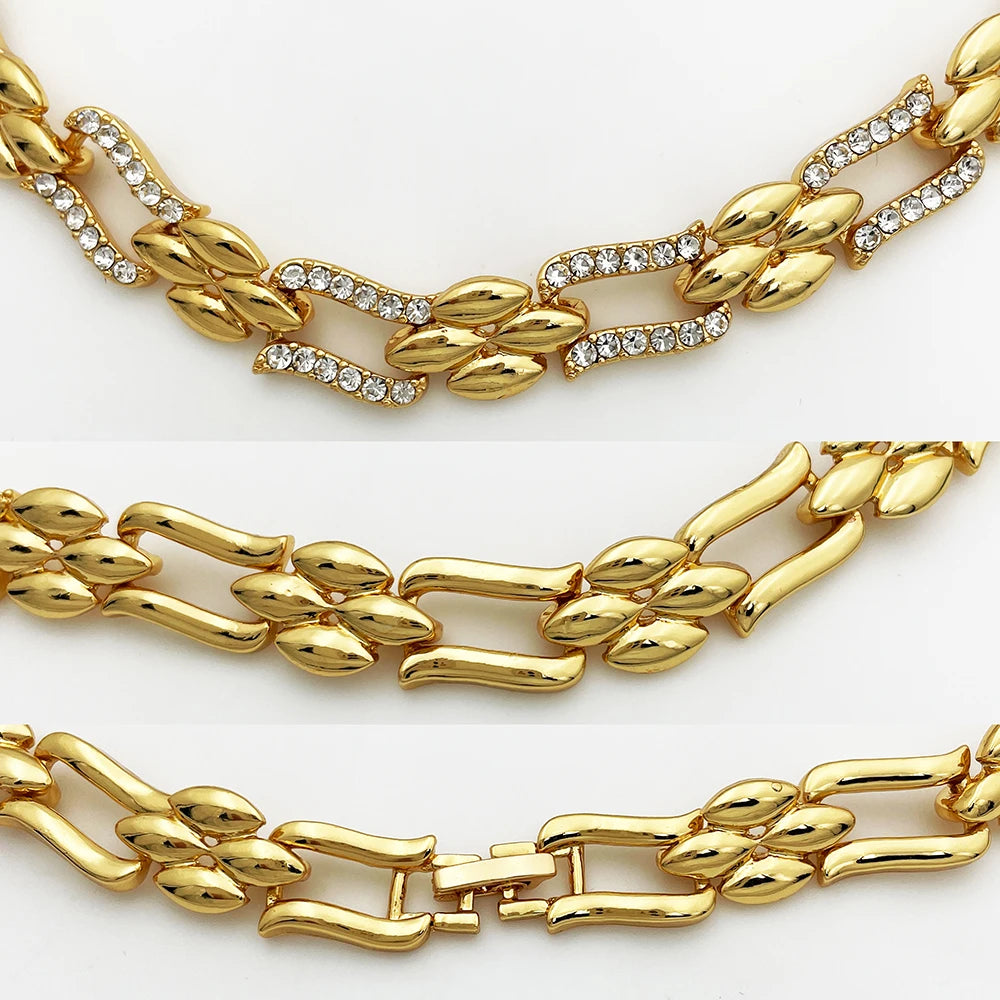 Conjunto de Joias em Ouro Dubai, Colar Cubano e Brincos para Mulheres, Jóias de Casamento para Noivas, Presente para Festa de Banquetet