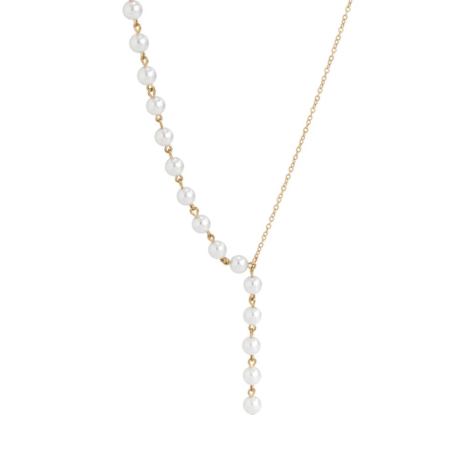 Colar de corrente assimétrica elegante em imitação de pérola Ingemark para mulheres, noivas, acessórios de colar longo Kpop, nova joia