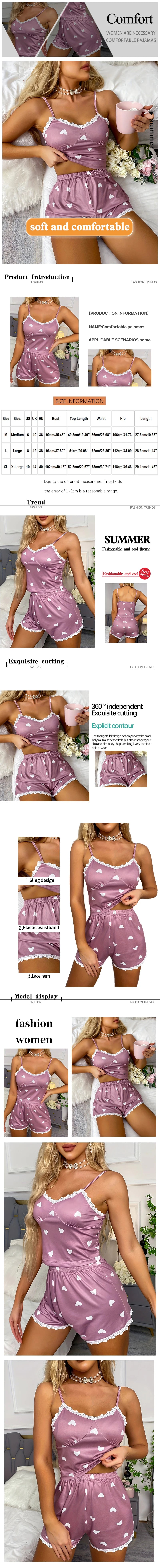 Conjunto de Pijama Casual Feminino com Top e Short em Renda Impressa em V com Alças