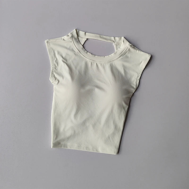 Camiseta esportiva sem costas, com almofada fixa no peito, justa, de secagem rápida, suit de yoga afinado para mulheres.