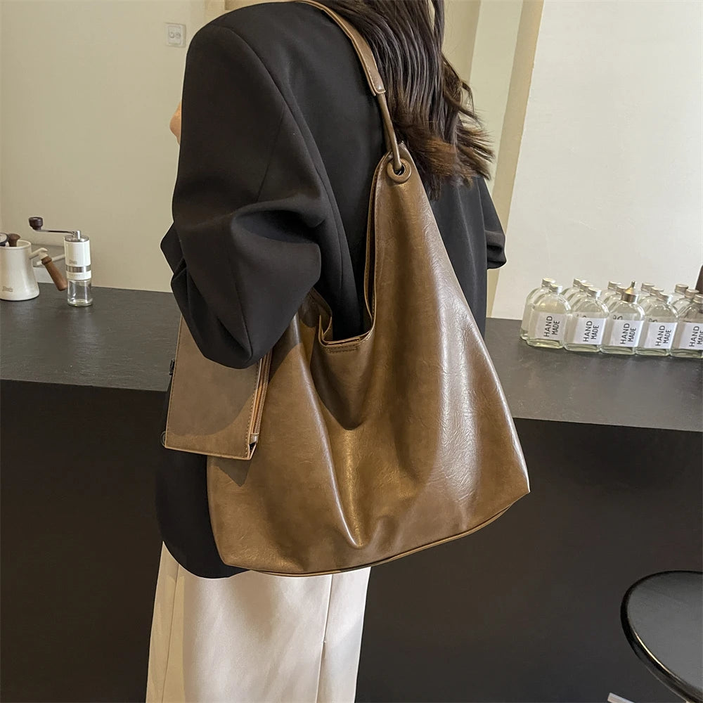 Burgundy 2-IN-1 Shoulder Tote Bags For Women Soft PU Leather Solid Color Large Capacity Shopping Hobo Bag With Coin Purse 2024