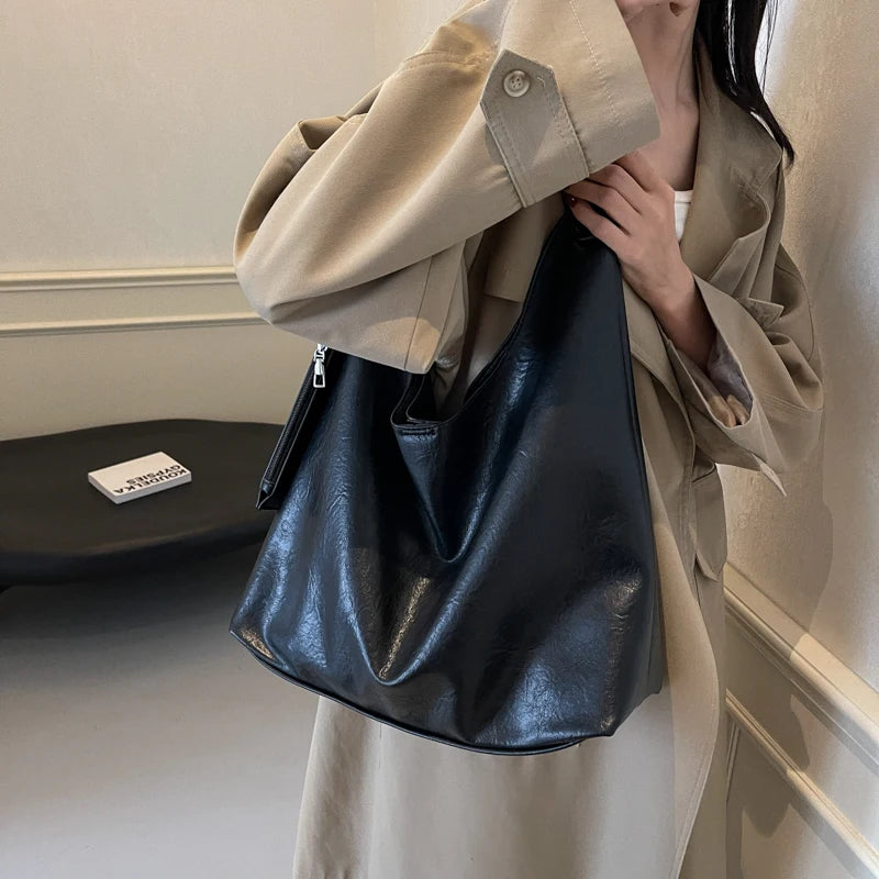 Burgundy 2-IN-1 Shoulder Tote Bags For Women Soft PU Leather Solid Color Large Capacity Shopping Hobo Bag With Coin Purse 2024