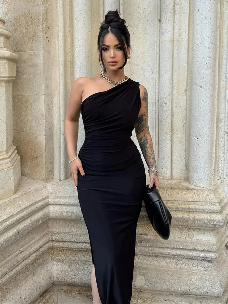 Vestido Maxi de Verão para Mulheres Sexy Fenda Moda Sem Mangas Costas Nuas Vestido Slim Feminino Casual Streetwear Clube Elegante Vestidos de Festa