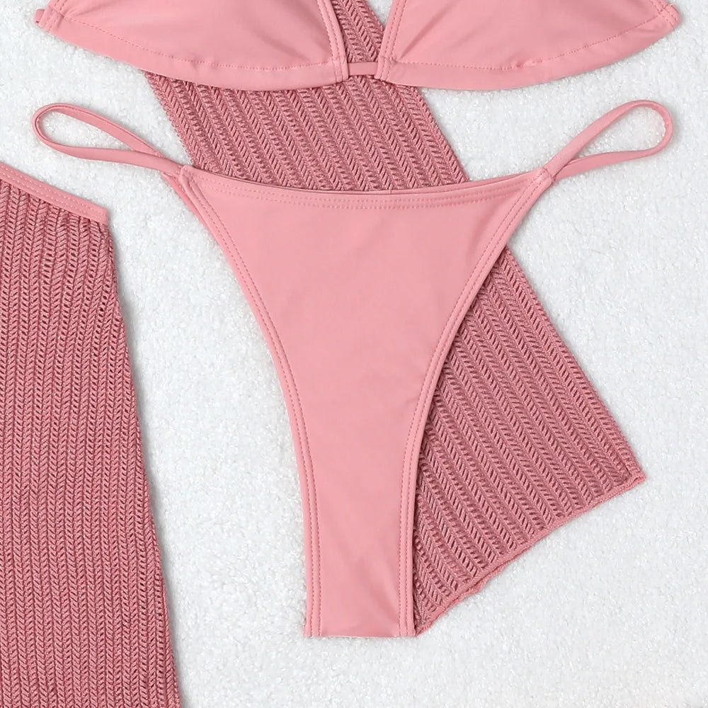 Biquínis Sexy 2025 Trajes de Banho Femininos Conjunto de Biquíni Brasileiro de Três Peças Roupas de Praia Trajes de Banho para a Piscina