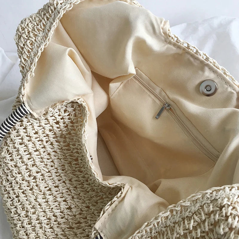 Women Beach Vintage Handmade Woven Shoulder Bag Raffia Rattan Shopping Bags Bohemian Ladies Summer Travel Vacation Casual Totes