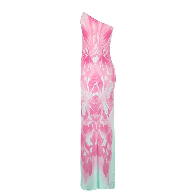 Vestidos de Verão Femininos Nova Moda Streetwear Impressão Casual Vestido Maxi Slim Sexy Elegante Feminino Costas Nua Sem Alças Roupas