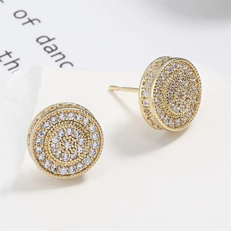 Brincos de Stud Zirconia Micro em Inlay Redondo ZAKOL Exquisito para Mulheres, Joias de Festa de Casamento com Geometria Completa de CZ