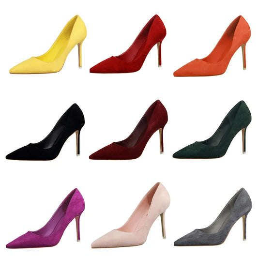 Sapatos de Salto Alto Femininos Elegantes em Lã Laranja Roxo para Festa de Banquete à Noite, Scarpin Clássico em Burgundy, 9cm de Salto Alto, Tamanho Plus