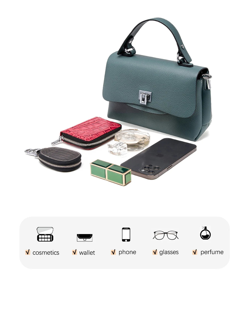 Zency Women's Genuine Leather Top-Handle Bag Simple Fashion Envelope Luxury Brand Shoulder Handbag Small Crossbody for Female