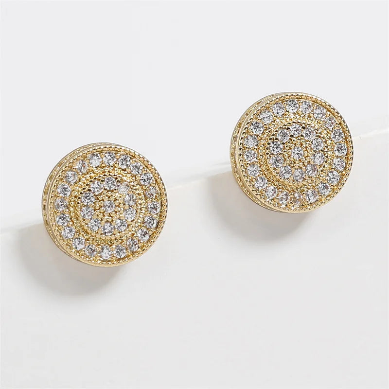 Brincos de Stud Zirconia Micro em Inlay Redondo ZAKOL Exquisito para Mulheres, Joias de Festa de Casamento com Geometria Completa de CZ