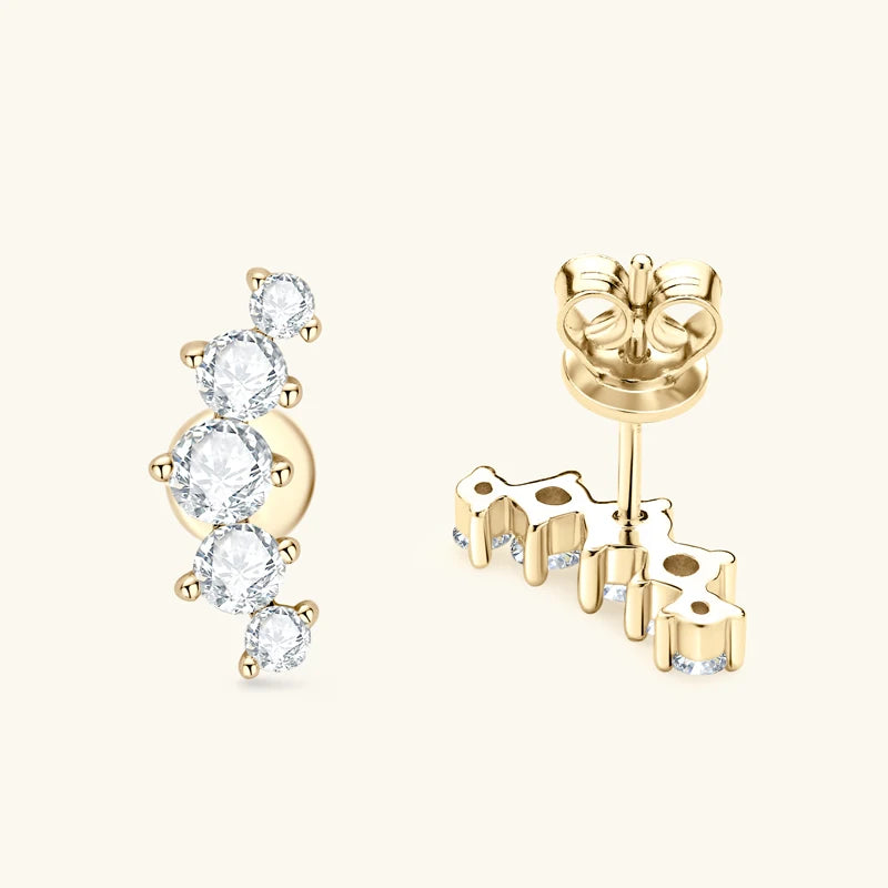 Brincos em Moissanite IOGOU D VVS1 com Curvas Graduadas para Mulheres, Brincos de Pirecing em Estilo Stud, Joias Finas em Prata Esterlina 925