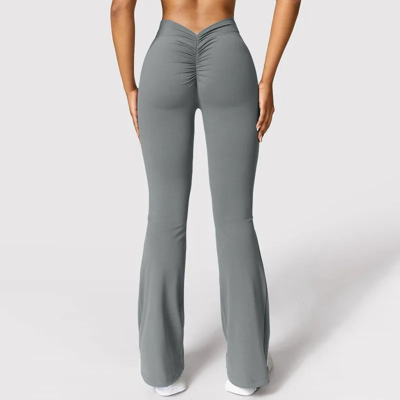 Leggings Micro Horn de Moda para Mulheres, Calças Esportivas com Cintura V nas Costas, High Waist, Levanta Bumbum, Calças de Ginástica, Leggings Casuais Slim Sólidas