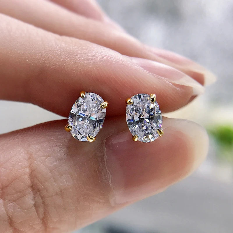 Brincos de Moissanite em Corte Oval com Estilo S925 Prata Banho de Ouro 18K para Mulheres, Brincos Solitário, Presente de Casamento, Joia com Certificado