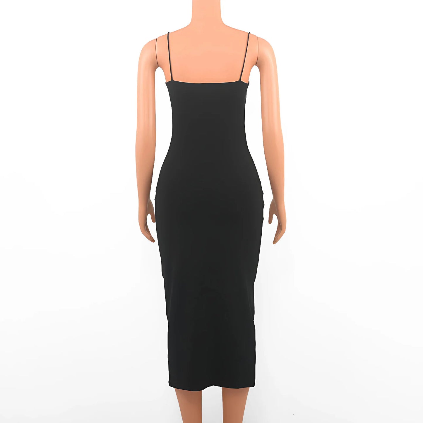 Vestido Preto Sexy de Verão para Mulheres Moda de Rua Sem Mangas Costas Expostas Liso com Alças Finas Justo Casual Roupas de Festa Elegantes