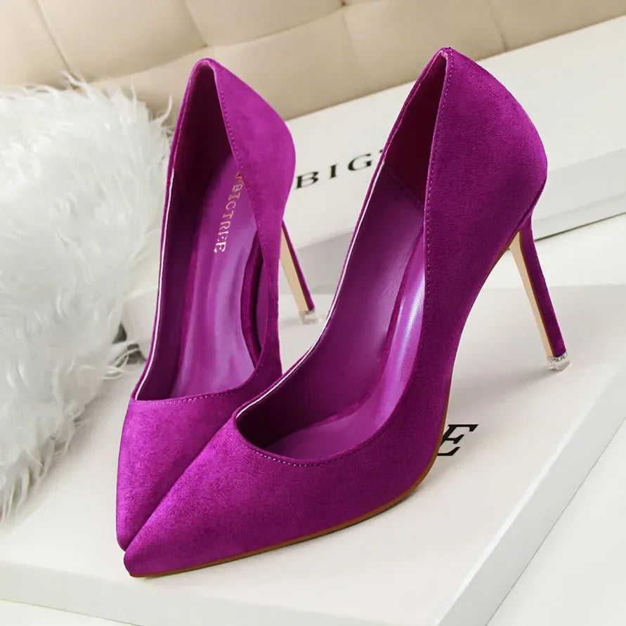 Sapatos de Salto Alto Femininos Elegantes em Lã Laranja Roxo para Festa de Banquete à Noite, Scarpin Clássico em Burgundy, 9cm de Salto Alto, Tamanho Plus