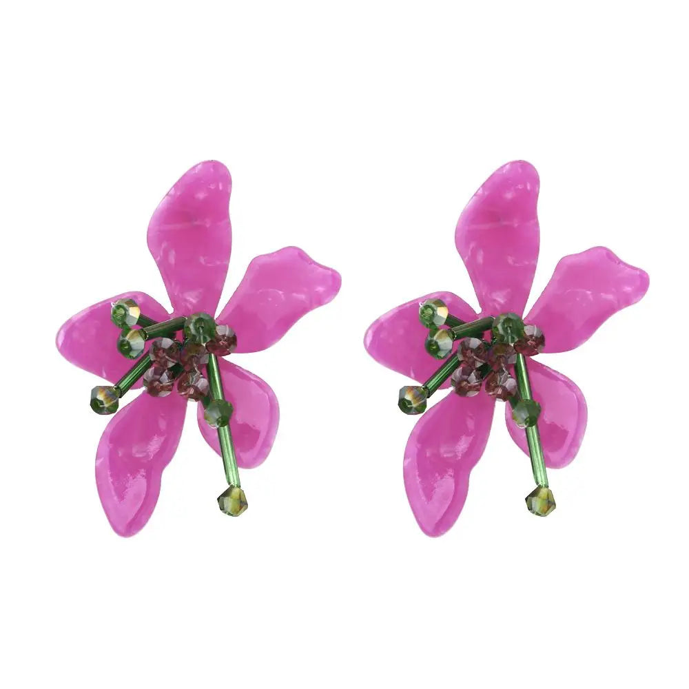 Brinco Feminino Doce Romântico de Primavera, Brincos de Metal em Liga com Flor, Brincos de Stud de Resina Colorida