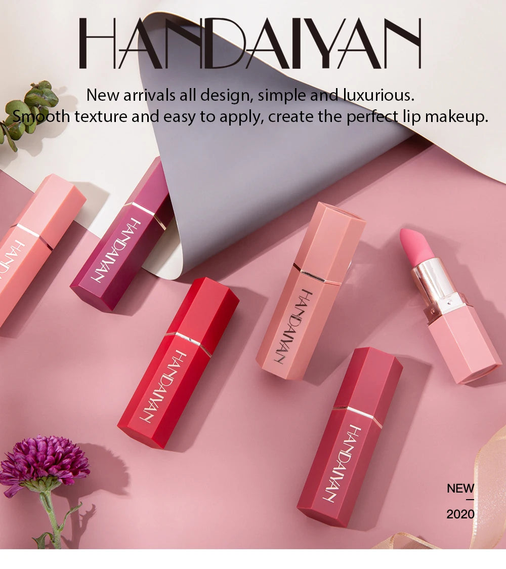 Batom Matte em 6 Cores, Sem Desbotar, Não Gruda no Copo, Acabamento Veludo de Longa Duração, Cor de Lábios Matte Suave e Resistente à Água, à Prova de Borro