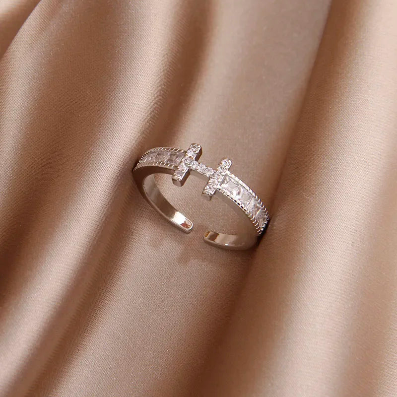 Anéis Ajustáveis de Cristal Sight Novo Letra D para Mulheres, Joias de Marca de Moda, Anéis Cruz de Zircônia, Acessórios de Festa, Presentes