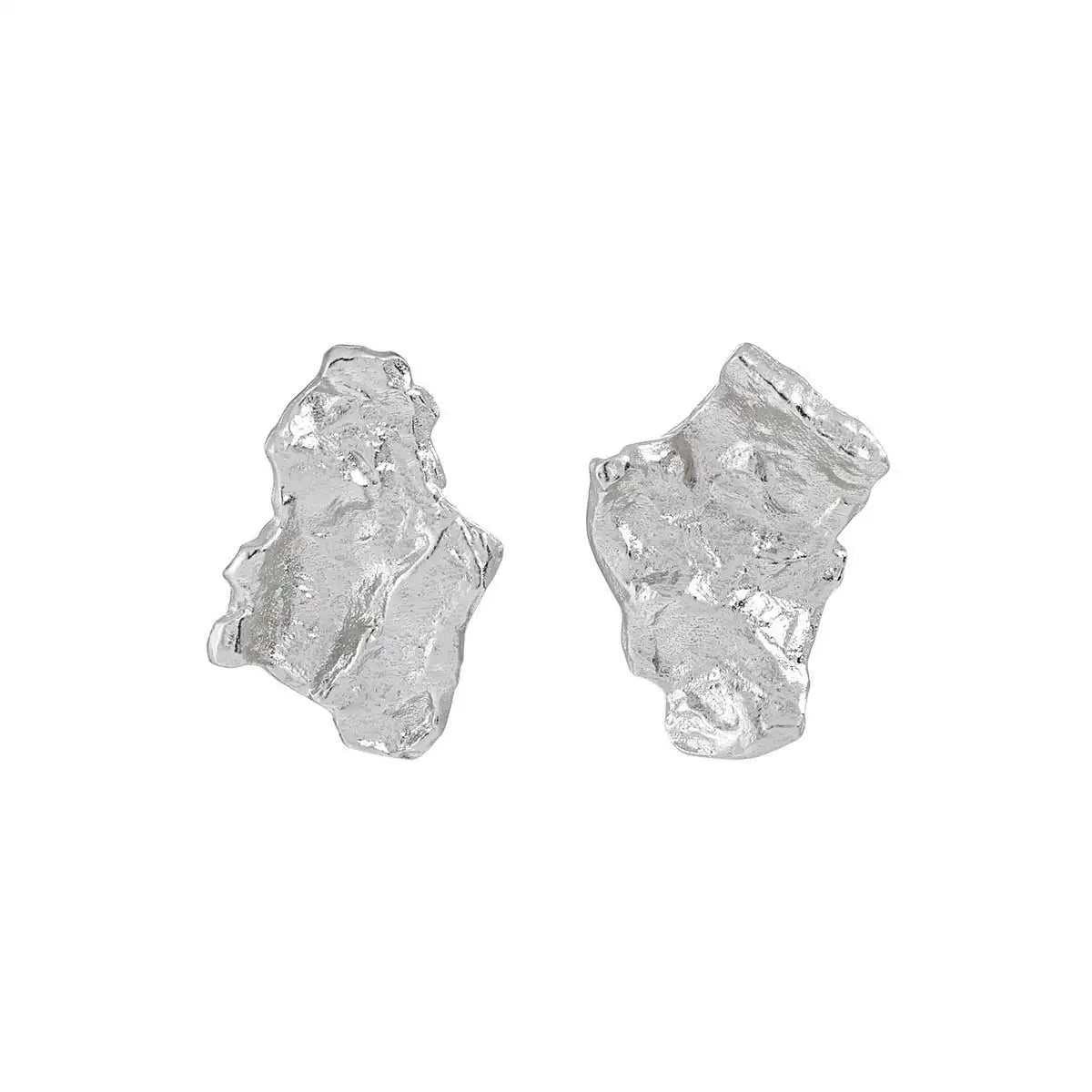 Brincos de Pino Assimétricos em Prata Esterlina S925 com Textura F.I.N.S, Joias Finas Irregulares e Desiguais para Furação de Orelhas, Acessórios Femininos