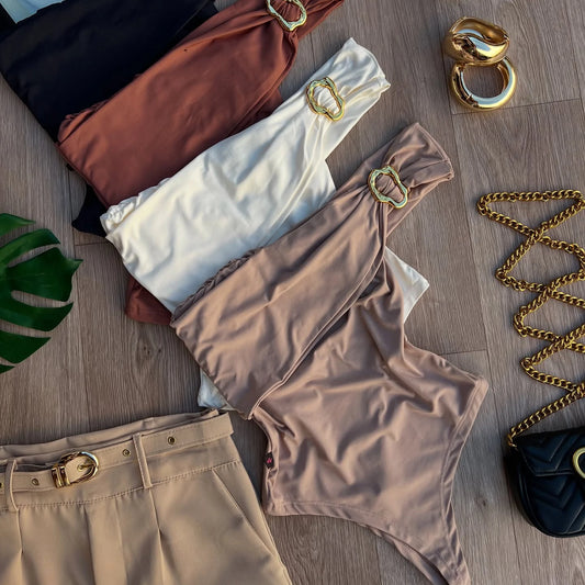 Maiô de Ombro Único para Mulheres, Moda de Praia Sexy, Biquíni com Push Up, Biquíni Feminino Bandeau, Maiô com Botão, Roupa de Banho Emagrecimento, Bodysuit, Moda de Praia