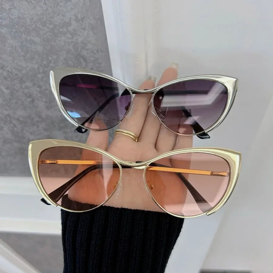 Óculos de sol estilo gato casuais para mulheres e homens, armação em metal, luxuosos, marca de moda.