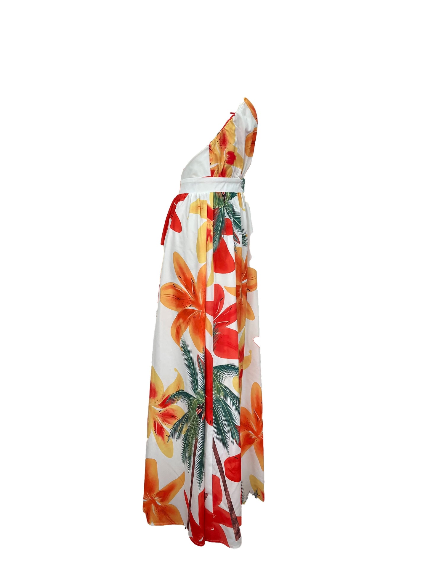 Floral Print Plunging Dress, Vacation Backless Maxi Sleeveless Dress, Women's Clothing