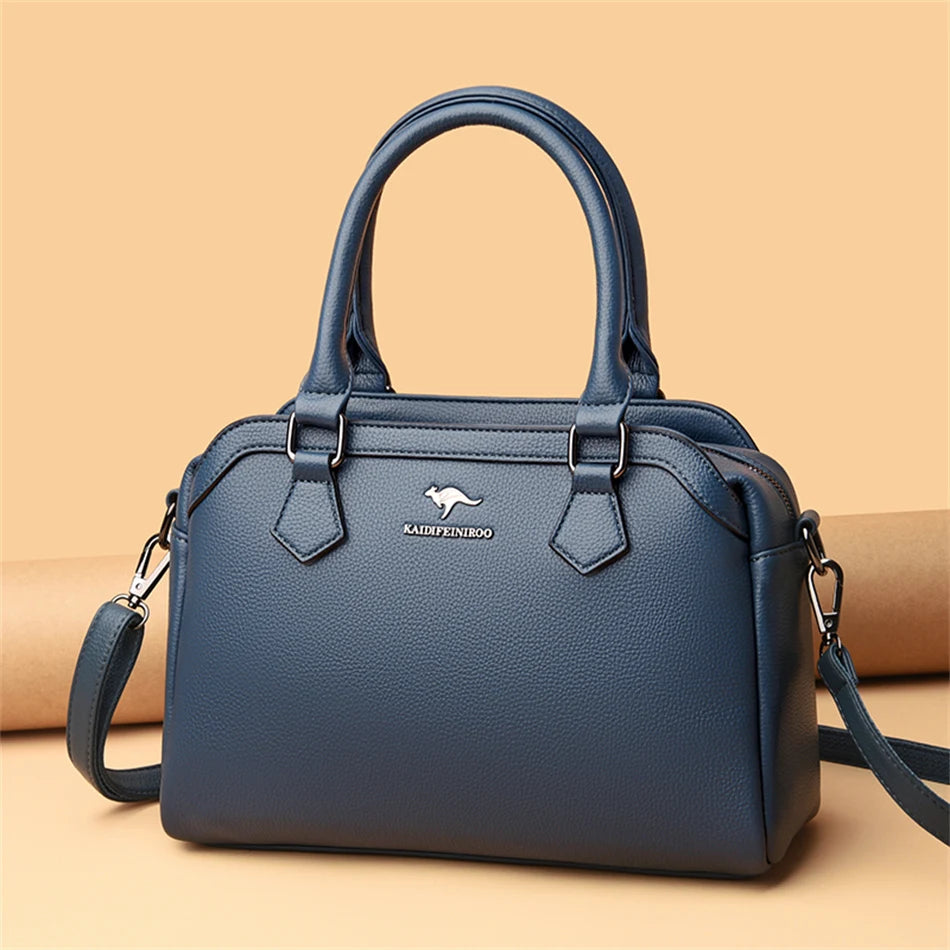 Multi-pocket Handbag Purses Genuine Cowhide Leather Shoulder Bag Luxury Designer Crossbody Messenger Sac Elegant Tote for Women