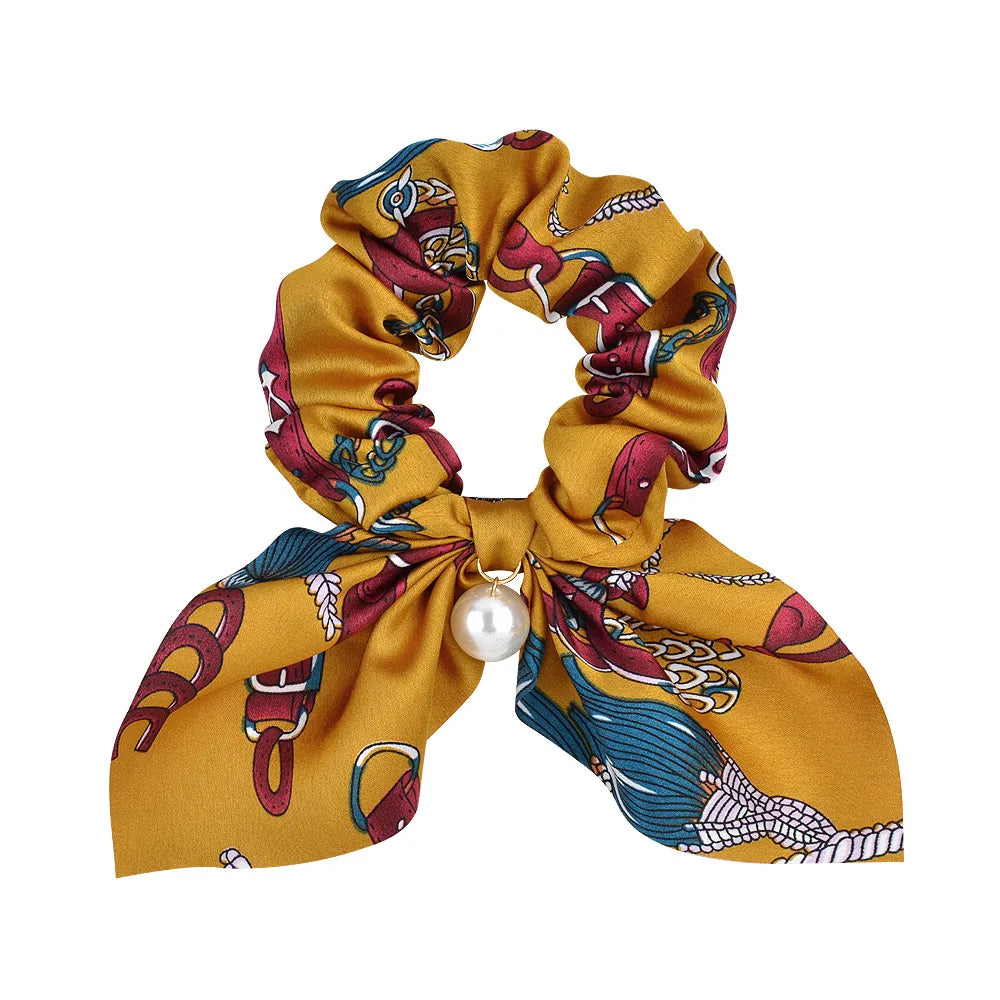 Ruoshui Coelhinhos Lindos Scrunchies Mulher Laços de Cabelo Impressos com Flores, Elásticos para Cabelo, Bandas de Borracha para Cabelo, Acessórios para Coque