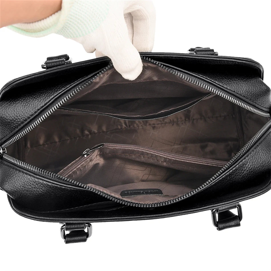 Multi-pocket Handbag Purses Genuine Cowhide Leather Shoulder Bag Luxury Designer Crossbody Messenger Sac Elegant Tote for Women