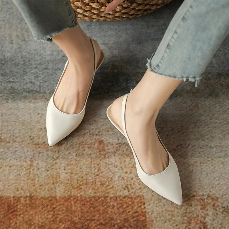 Meotina Sapatos Slingback Femininos em Couro Genuine com Fivela, Salto Fino, Bico Fino, Salto Médio para Mulheres, Calçados de Primavera