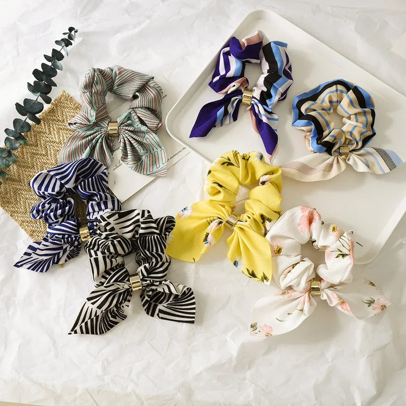 Ruoshui Coelhinhos Lindos Scrunchies Mulher Laços de Cabelo Impressos com Flores, Elásticos para Cabelo, Bandas de Borracha para Cabelo, Acessórios para Coque