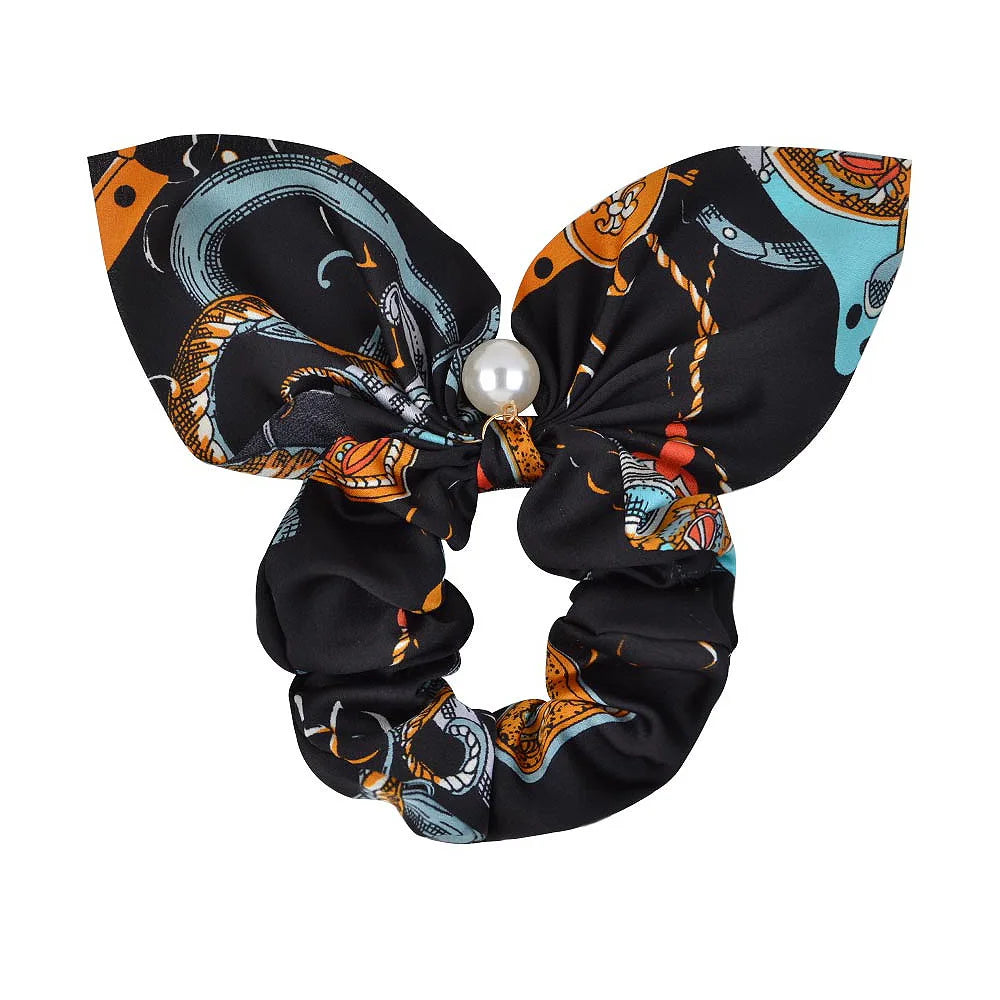 Ruoshui Coelhinhos Lindos Scrunchies Mulher Laços de Cabelo Impressos com Flores, Elásticos para Cabelo, Bandas de Borracha para Cabelo, Acessórios para Coque