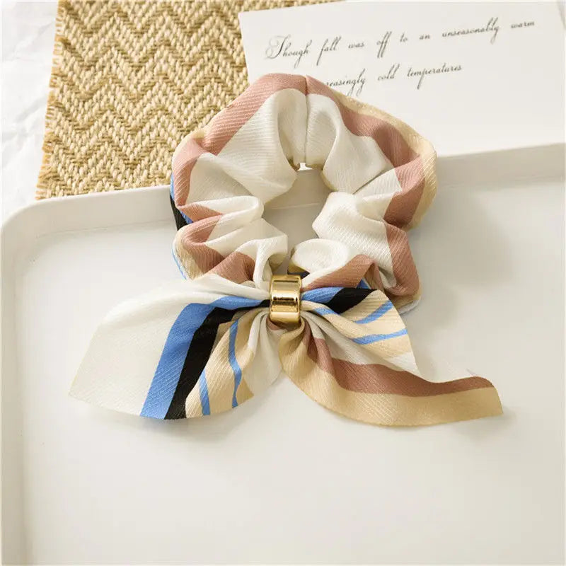 Ruoshui Coelhinhos Lindos Scrunchies Mulher Laços de Cabelo Impressos com Flores, Elásticos para Cabelo, Bandas de Borracha para Cabelo, Acessórios para Coque