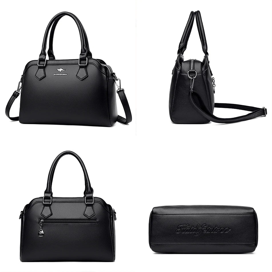 Multi-pocket Handbag Purses Genuine Cowhide Leather Shoulder Bag Luxury Designer Crossbody Messenger Sac Elegant Tote for Women