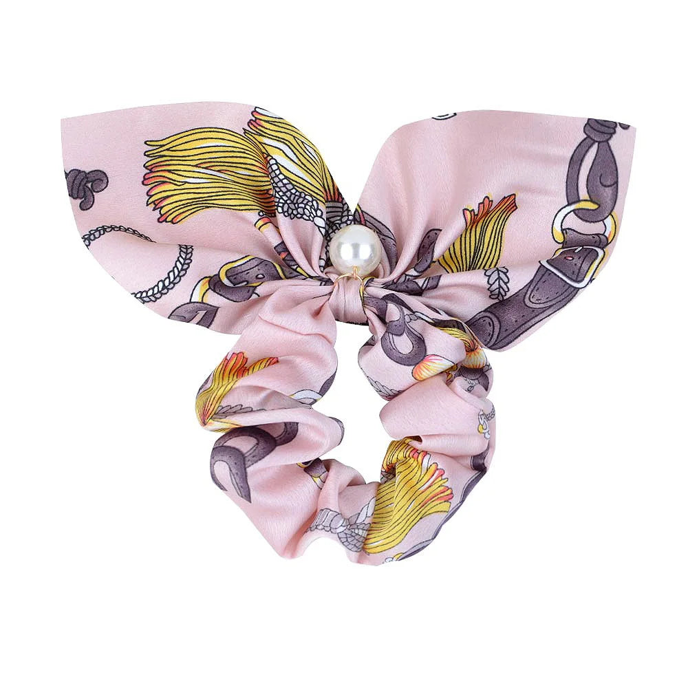 Ruoshui Coelhinhos Lindos Scrunchies Mulher Laços de Cabelo Impressos com Flores, Elásticos para Cabelo, Bandas de Borracha para Cabelo, Acessórios para Coque