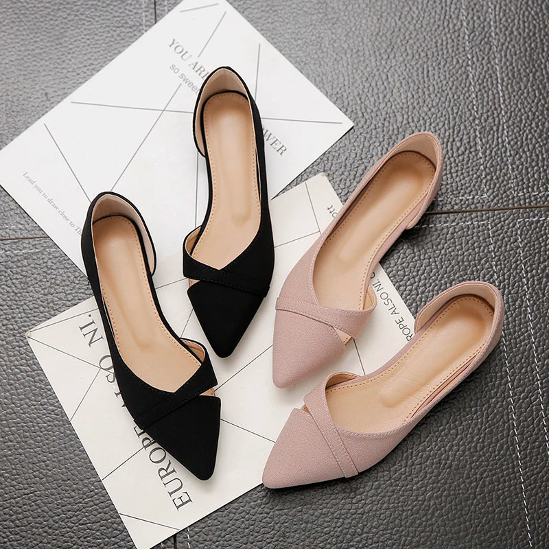 Sapatilhas Femininas Rosa Preto Cor Sólida Tamanho Pequeno 33 34 Grande 41 42 43 44 Couro Suede Bico Fino Sapatos de Escritório para Mulheres com Salto Baixo