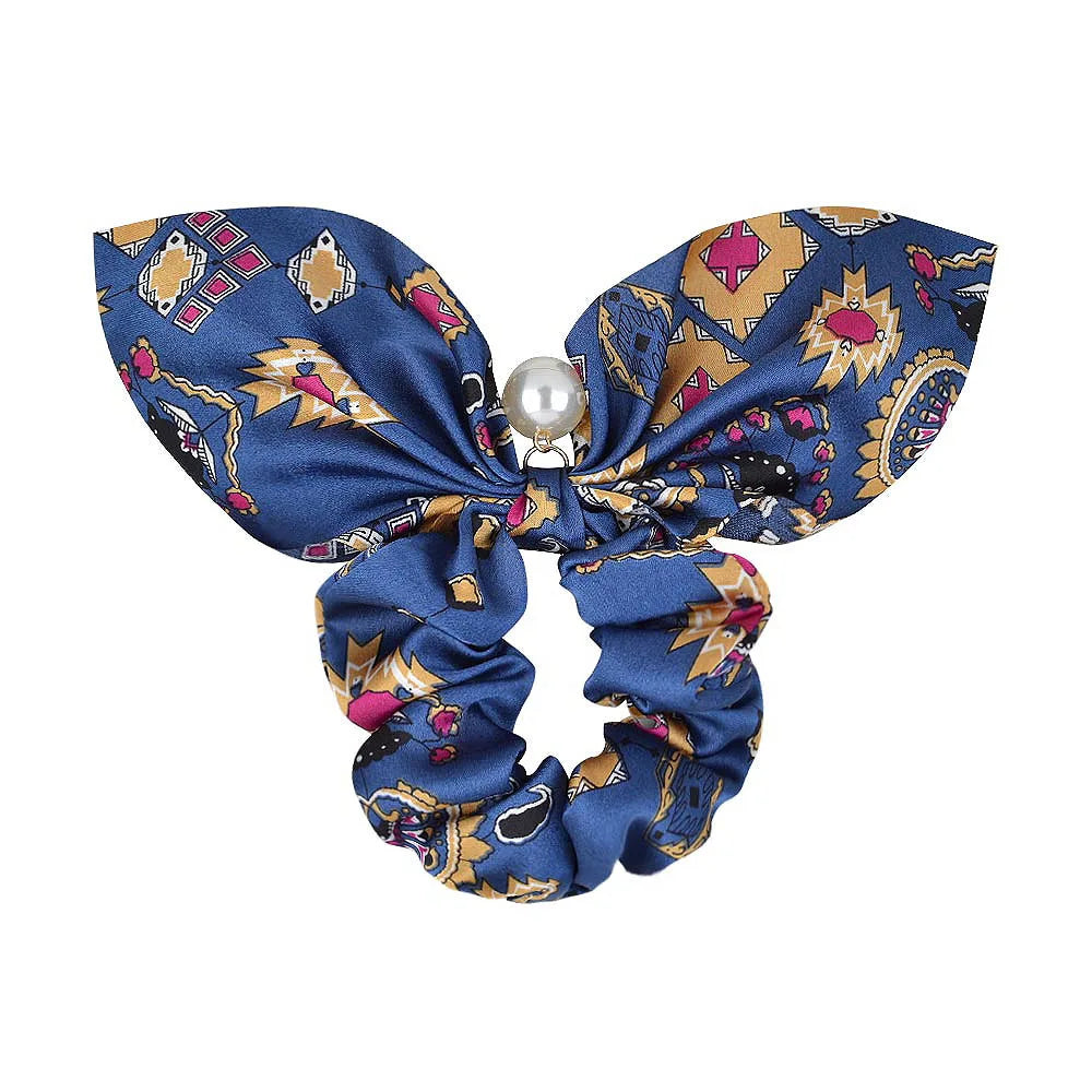 Ruoshui Coelhinhos Lindos Scrunchies Mulher Laços de Cabelo Impressos com Flores, Elásticos para Cabelo, Bandas de Borracha para Cabelo, Acessórios para Coque
