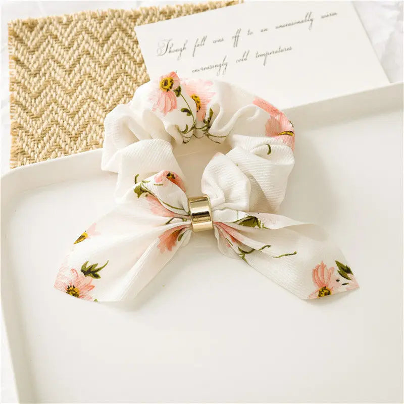 Ruoshui Coelhinhos Lindos Scrunchies Mulher Laços de Cabelo Impressos com Flores, Elásticos para Cabelo, Bandas de Borracha para Cabelo, Acessórios para Coque