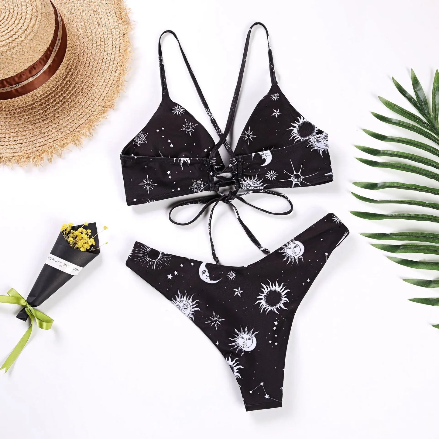 Conjunto de Biquíni Estampado de Girassol - Moda de Praia Sexy para Mulheres 2025 - Biquíni com Push Up e Almofada - Roupas de Banho - Maiô - Biquíni