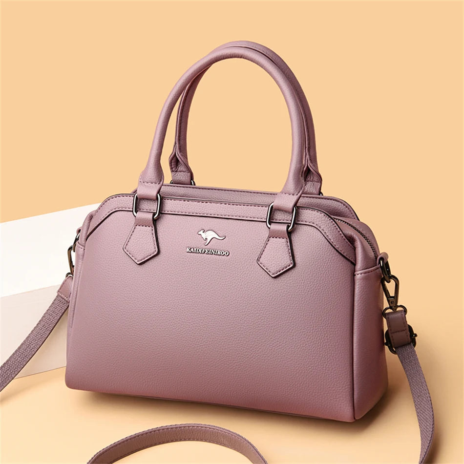 Multi-pocket Handbag Purses Genuine Cowhide Leather Shoulder Bag Luxury Designer Crossbody Messenger Sac Elegant Tote for Women