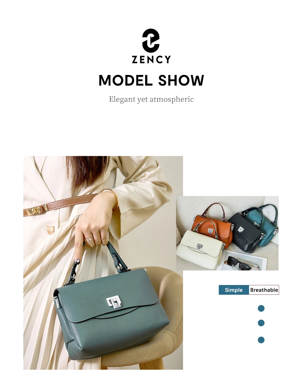 Zency Women's Genuine Leather Top-Handle Bag Simple Fashion Envelope Luxury Brand Shoulder Handbag Small Crossbody for Female