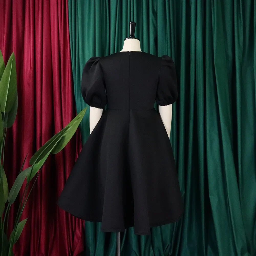 Vestidos Elegantes para Mulher 2024, Decote em O, Manga Curta, Cintura Alta, Pregas, Midi Luxuoso para Festas de Aniversário e Jantares