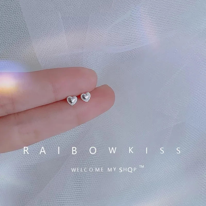 Minimalism Heart Earring 925 Silver Needle Allergic Protection Mini Small Stud Earrings for Women Girls Jewellery Wholesale Gift