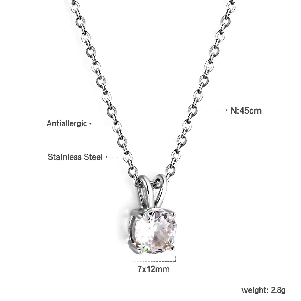 Colar de Pingente Redondo de Zirconia Cúbica de Aço Inoxidável ASONSTEEL para Mulheres, Joias Minimalistas Charmosas, Design Brilhante como Presente