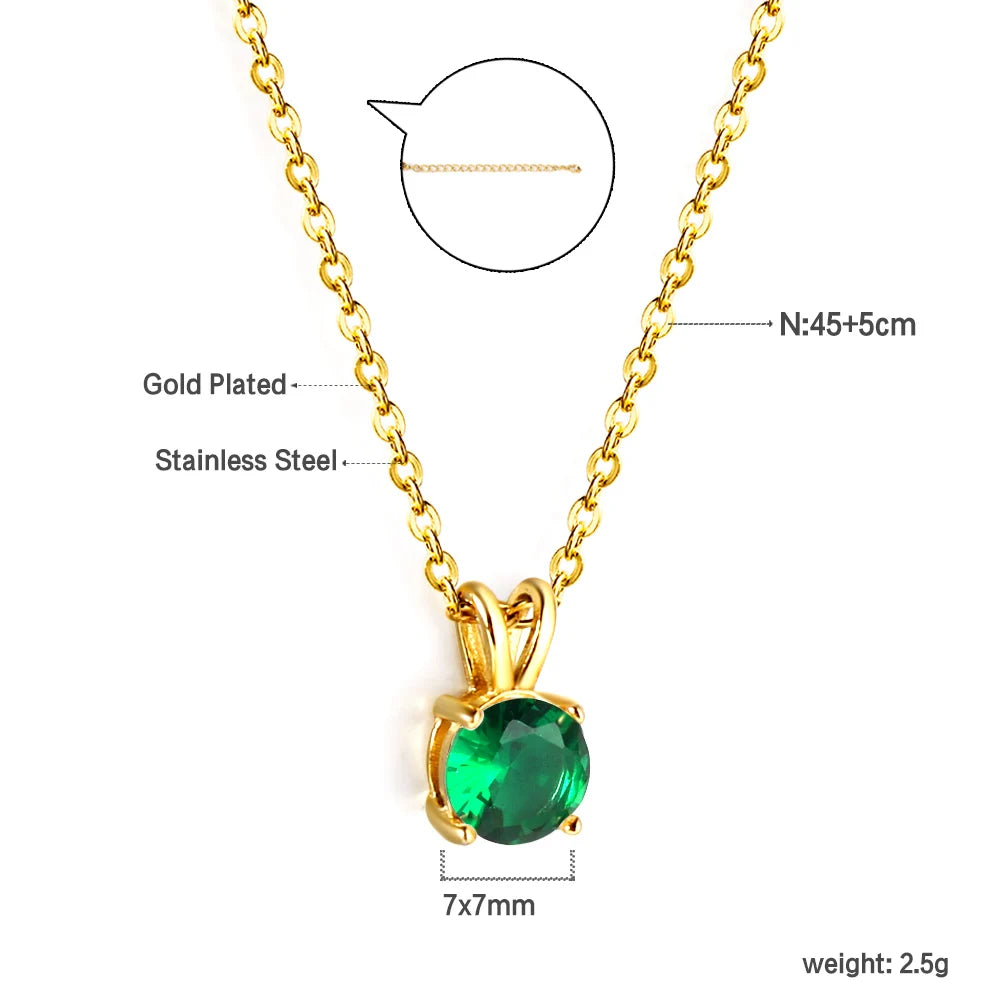 Colar de Pingente Redondo de Zirconia Cúbica de Aço Inoxidável ASONSTEEL para Mulheres, Joias Minimalistas Charmosas, Design Brilhante como Presente