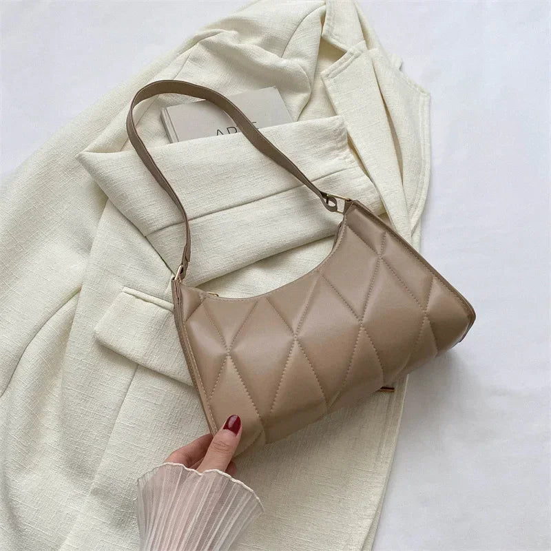 Trendy Women Shoulder Bag PU Leather Underarm Bag Solid Color Handbags Leisure Commuting Small Handle Bags Fashion Zipper Clutch